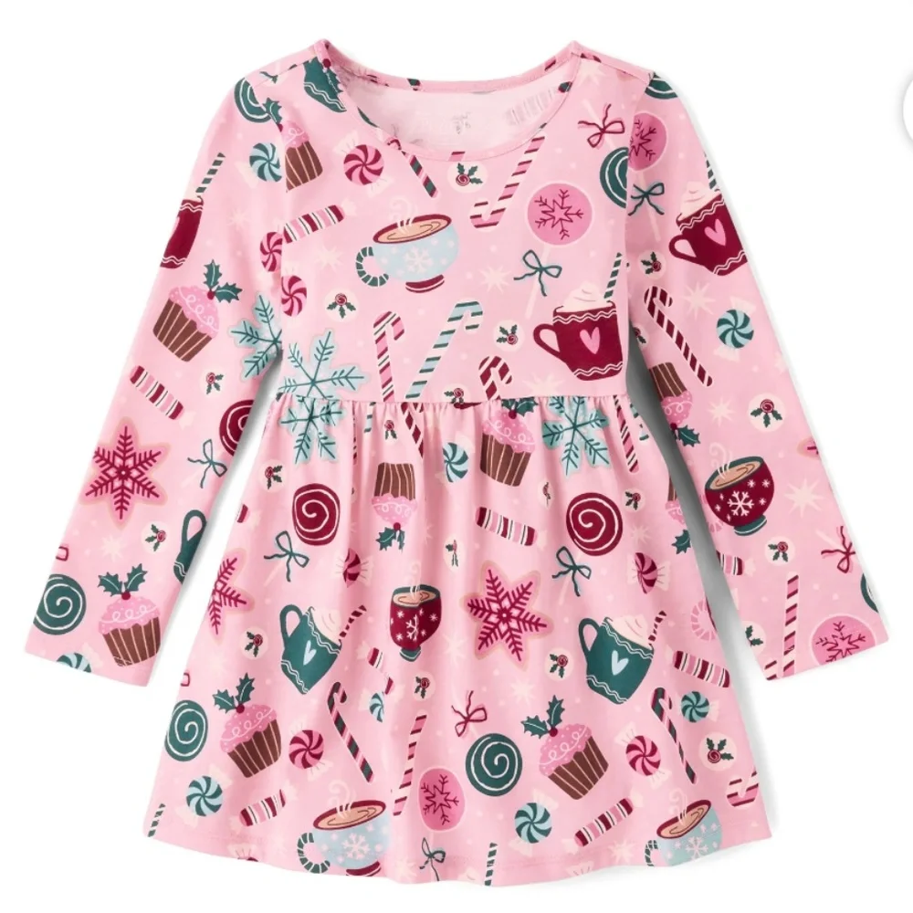 The Children’s Place Toddler Girls Pink Hot Chocolate Print Dress Size 5T NWT